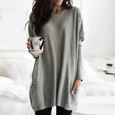 Women's Oversized Sweater - Long Sleeve - Crew Neck - Soft Cotton Blend - with Pockets