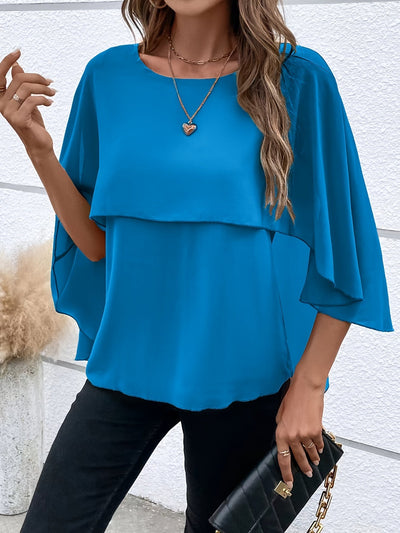 Layered blouse with batwing sleeves for women