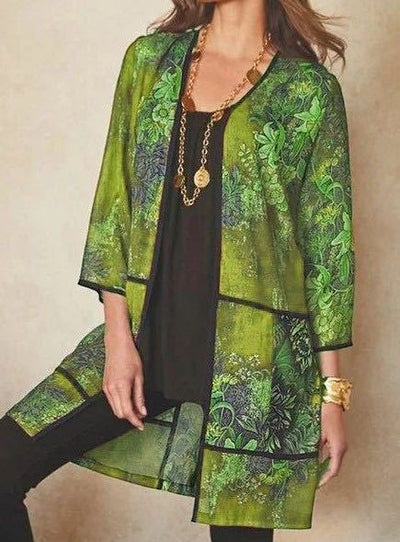 Women’s Tunic Blouse – Relaxed Fit – Sheer Breathable Fabric – 3/4 Sleeve – Printed Pattern