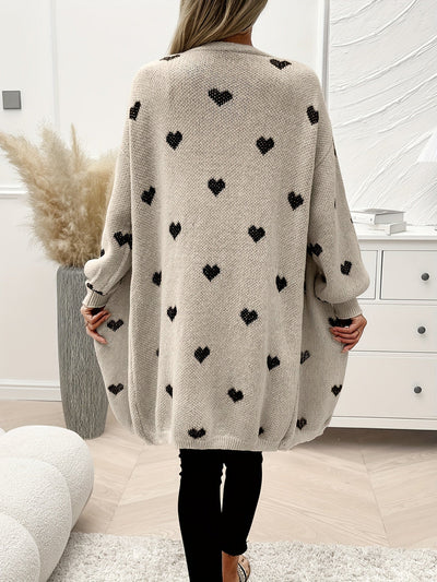 Knitted Cardigan with Heart Pattern in Soft Fabric