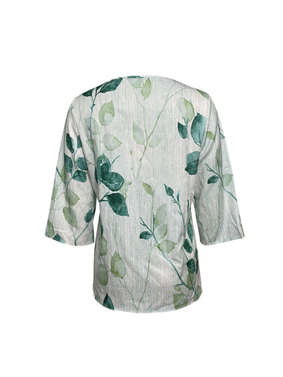 Leaf print v-neck formal blouse for women