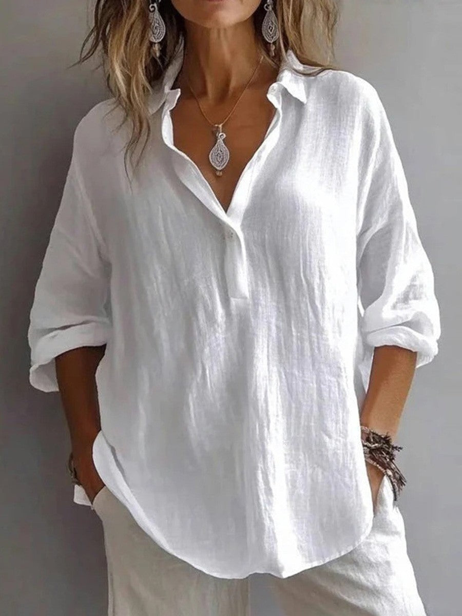 Women’s Button-Down Blouse – Relaxed Fit – Long Sleeve – Soft Texture