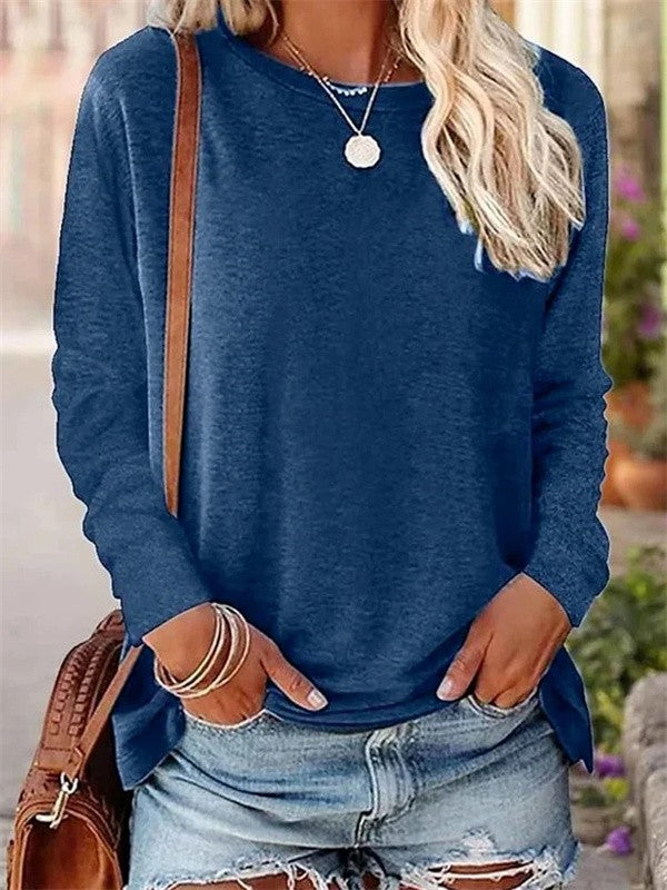Women’s Blouse – Soft Knit – Relaxed Fit – Long Sleeve – Crew Neck Casual Wear