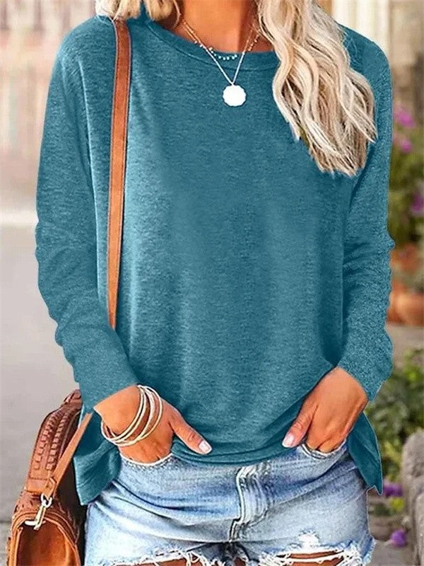 Women’s Blouse – Soft Knit – Relaxed Fit – Long Sleeve – Crew Neck Casual Wear