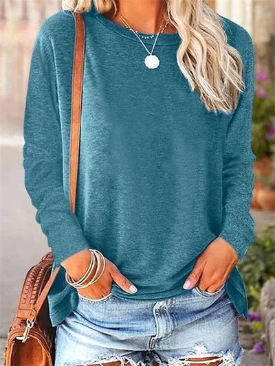Women’s Blouse – Soft Knit – Relaxed Fit – Long Sleeve – Crew Neck Casual Wear