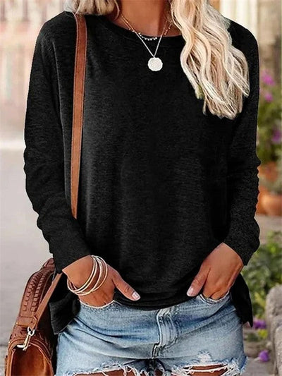 Women’s Blouse – Soft Knit – Relaxed Fit – Long Sleeve – Crew Neck Casual Wear