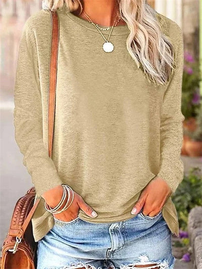 Women’s Blouse – Soft Knit – Relaxed Fit – Long Sleeve – Crew Neck Casual Wear