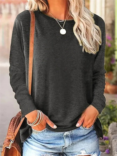 Women’s Blouse – Soft Knit – Relaxed Fit – Long Sleeve – Crew Neck Casual Wear