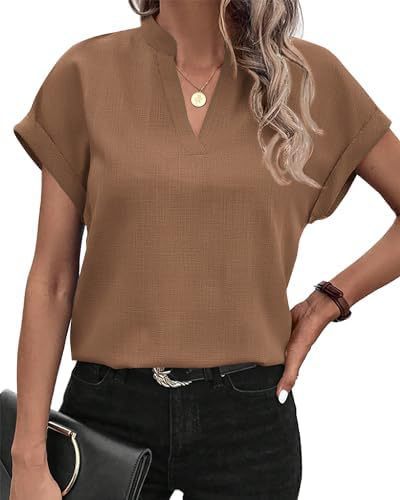 Women's Blouse - Loose Fit - V-Neck - Short Sleeve Lightweight Casual Wear