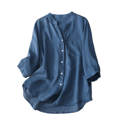 Women's casual button-down 3/4 sleeve cotton blouse