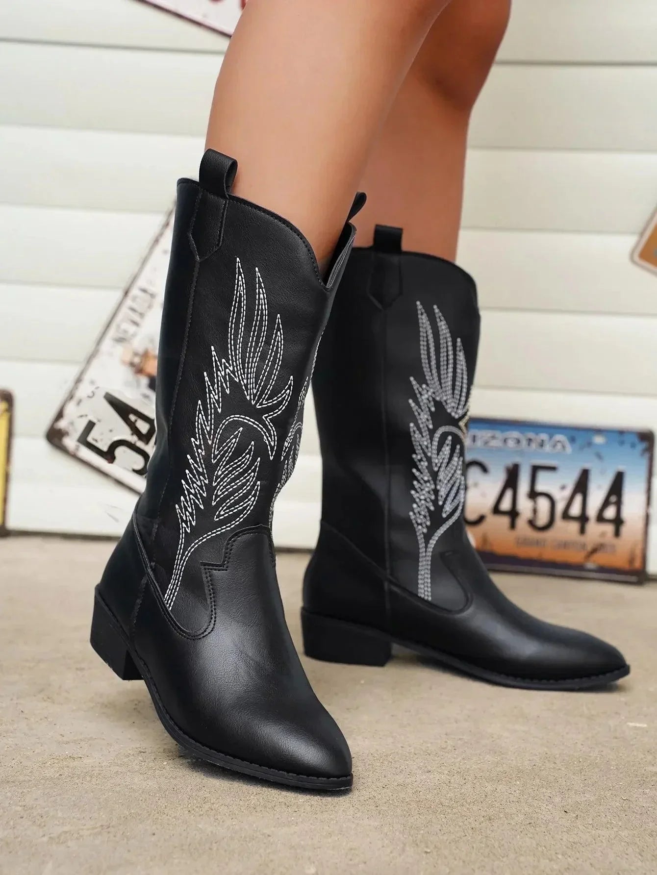 Evie | PU Leather Cowboy Boots with Comfortable Lining