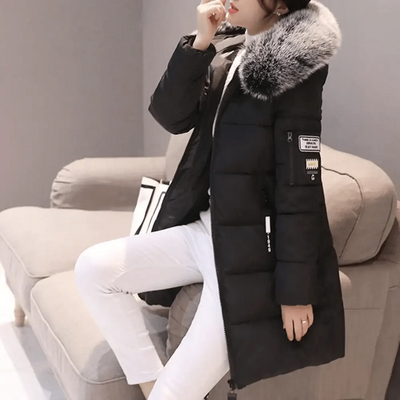 Women’s Puffer Coat – Oversized Fit – Quilted – Faux Fur Hood – Ribbed Cuffs