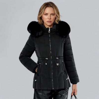 Women’s Parka Coat – Quilted Insulated – Tailored Fit – Faux Fur Hood – Mid Length