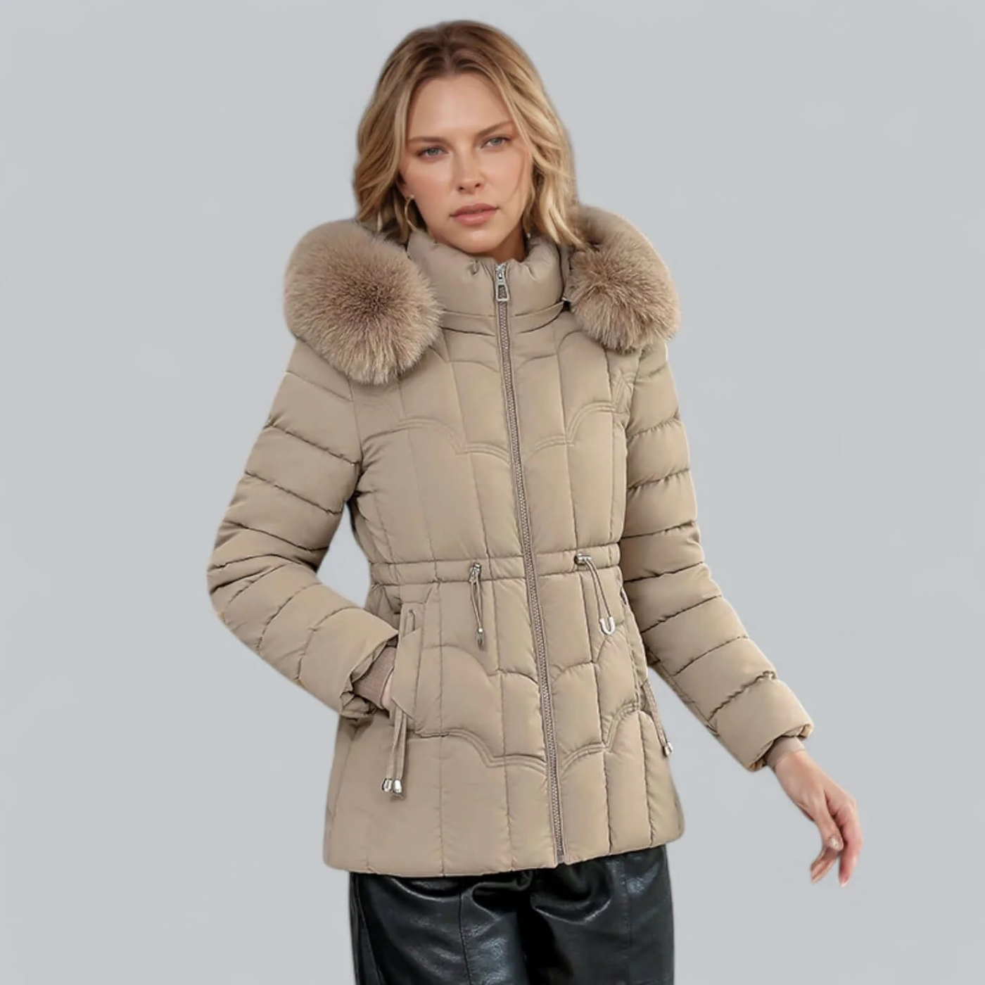 Women’s Parka Coat – Quilted Insulated – Tailored Fit – Faux Fur Hood – Mid Length