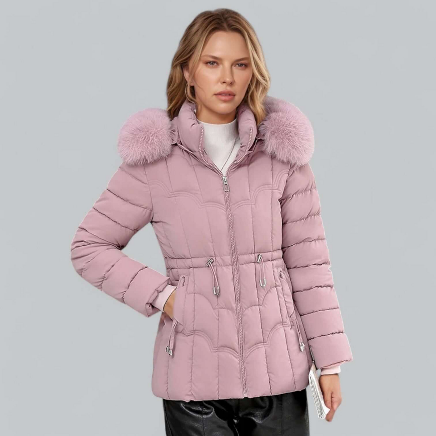 Women’s Parka Coat – Quilted Insulated – Tailored Fit – Faux Fur Hood – Mid Length
