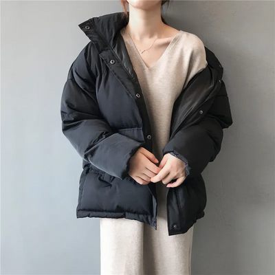 Women’s Parka Jacket – Oversized Fit – Quilted Insulation – High Collar – Snap Closure