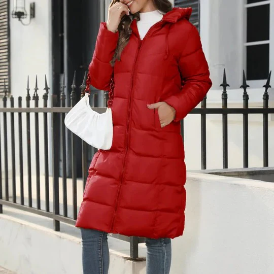 Women’s Long Down Jacket – Quilted – Hooded – Full Length – Straight Fit – Lightweight