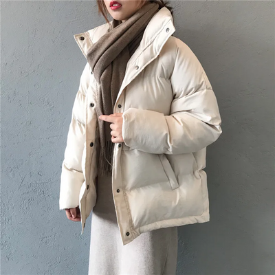 Women’s Parka Jacket – Oversized Fit – Quilted Insulation – High Collar – Snap Closure
