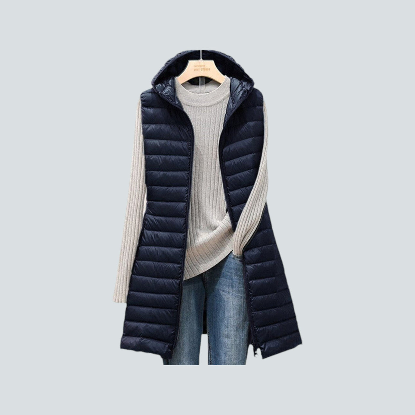 Women's Long Puffer Vest - Quilted Hooded Sleeveless Jacket - Warm Insulated Layer
