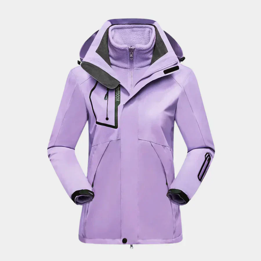 Women’s Outdoor Jacket – Water-Resistant Shell – Fleece Liner – 2-in-1 Design