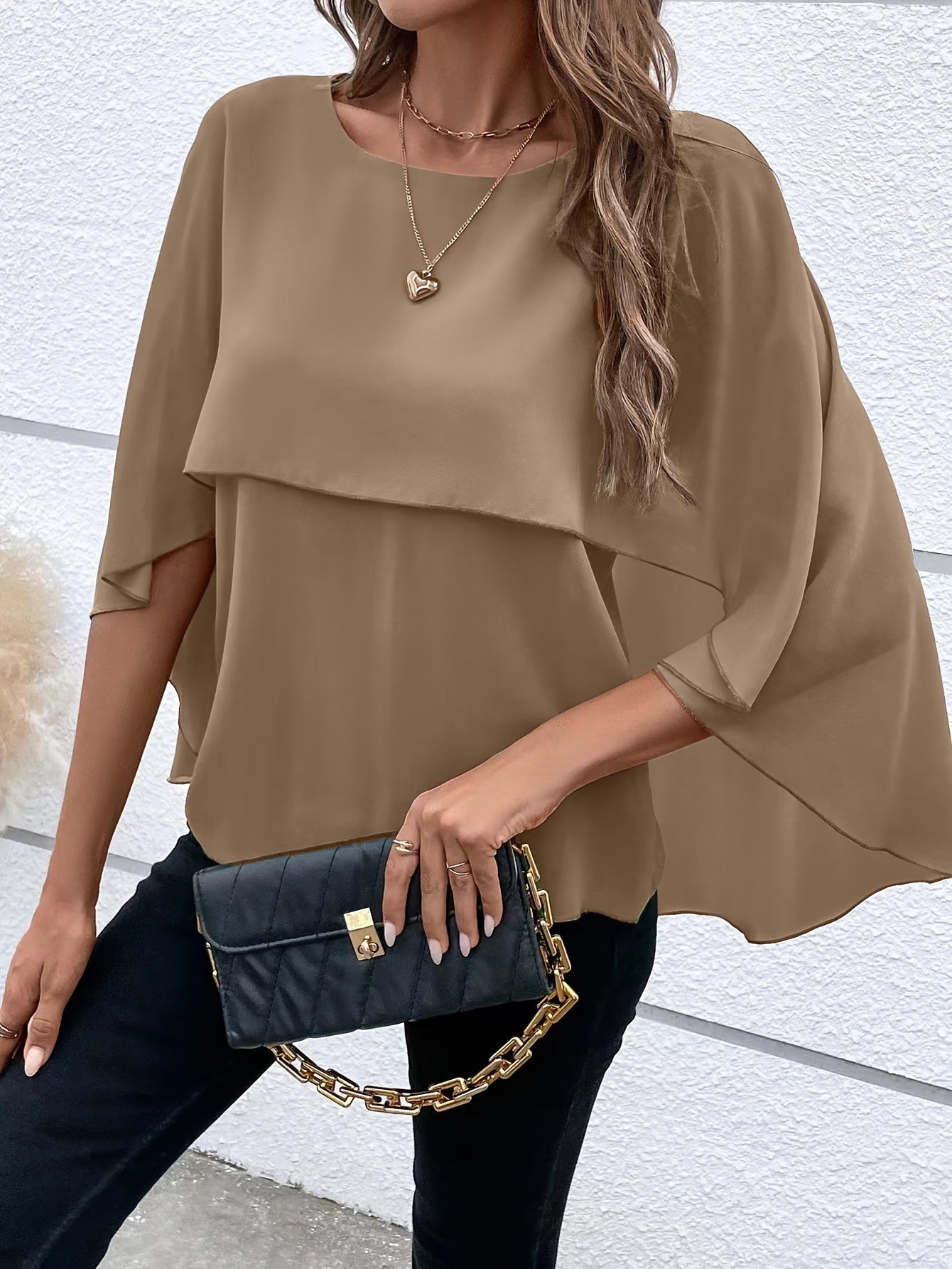 Layered blouse with batwing sleeves for women
