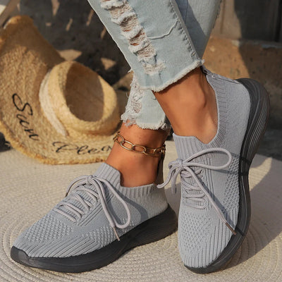 Women's Knitted Sneakers - Slip-On Lace-Up - Breathable Lightweight Casual Wear
