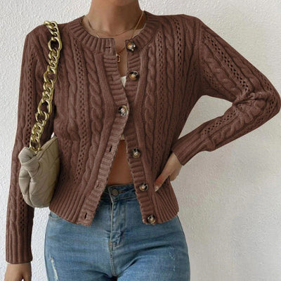 Women’s Cardigan – Fitted – Wool Blend – Cable Knit – Button Front – Long Sleeve