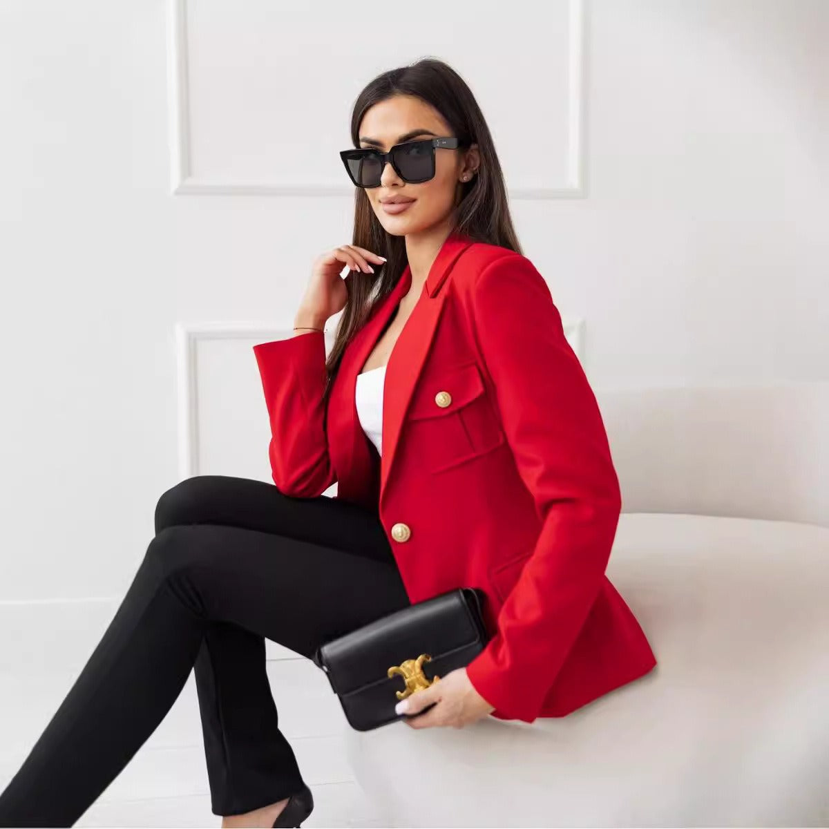 Women's Blazer – Tailored Fit – Wool Blend – Double Breasted – Notch Lapel – Long Sleeve