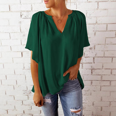 Women’s Blouse – Relaxed Fit – V-Neck – Short Sleeve – Flowy Lightweight Casual Top