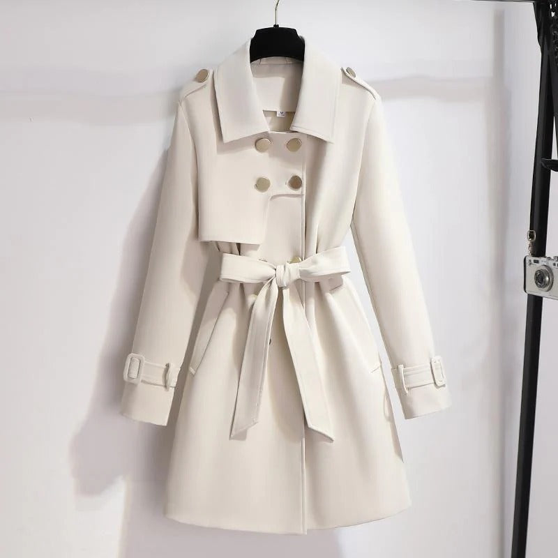 Women’s Trench Coat – Tailored Fit – Double-Breasted – Belted Waist – Knee Length