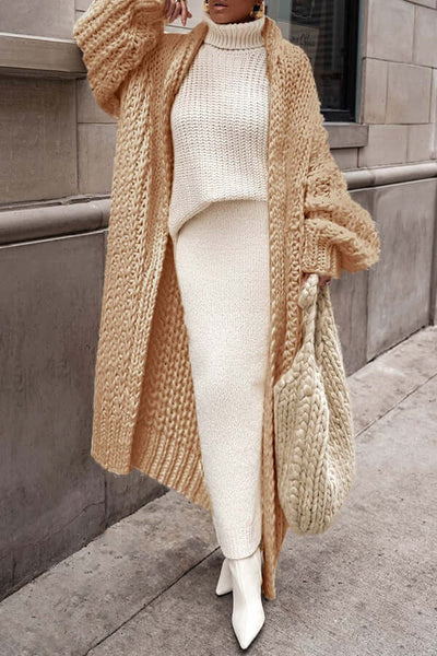 Women’s Cardigan – Chunky Wool Knit – Oversized Fit – Long Open Front Layering Piece