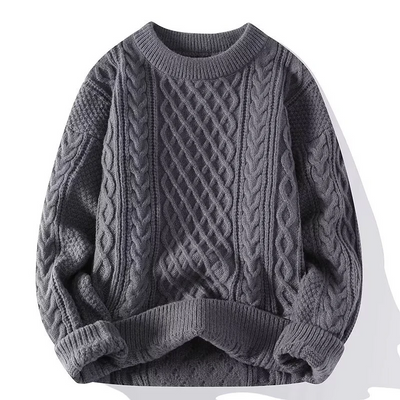 Women’s Sweater – Wool Blend – Relaxed Fit – Cable Knit – Ribbed Crew Neck