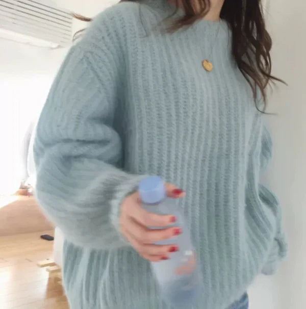 Women’s Pullover Sweater – Mohair Blend – Oversized Fit – Ribbed Knit – Round Neck