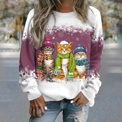 Women’s Knit Sweatshirt – Loose Fit – Graphic Print – Ribbed Cuffs – Casual Style