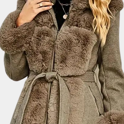 Women’s Trench Coat – Wool Blend – Relaxed Fit – Faux Fur Trim