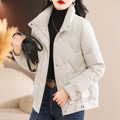 Women’s Padded Jacket – Quilted Design – Relaxed Fit – High Collar – Zip and Snap Closure
