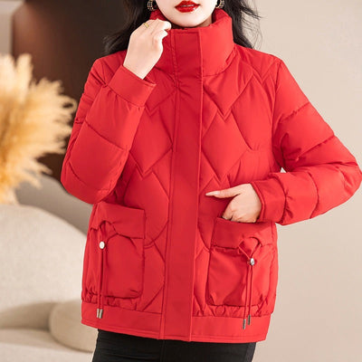 Women’s Padded Jacket – Quilted Design – Relaxed Fit – High Collar – Zip and Snap Closure