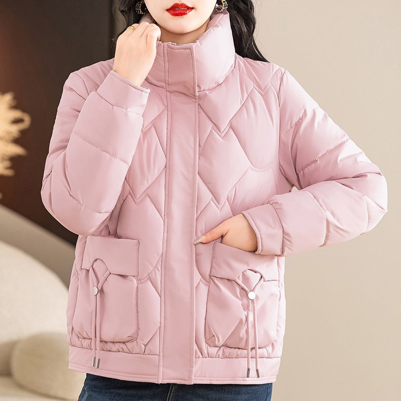 Women’s Padded Jacket – Quilted Design – Relaxed Fit – High Collar – Zip and Snap Closure