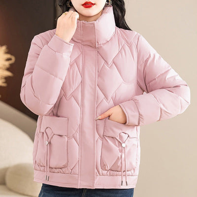 Women’s Padded Jacket – Quilted Design – Relaxed Fit – High Collar – Zip and Snap Closure