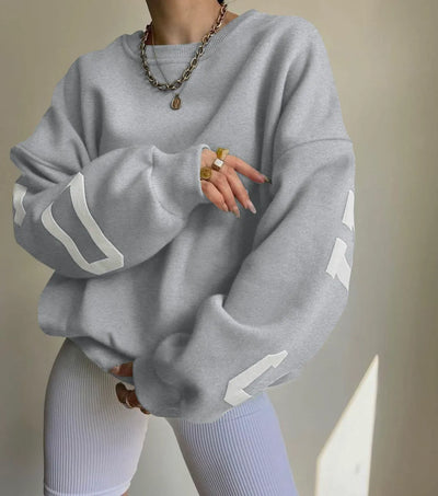 Women’s Oversized Sweatshirt – Cotton Blend – Long Sleeve – Graphic Sleeve Detail
