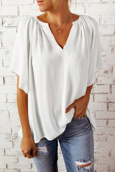 Women’s Blouse – Relaxed Fit – V-Neck – Short Sleeve – Flowy Lightweight Casual Top