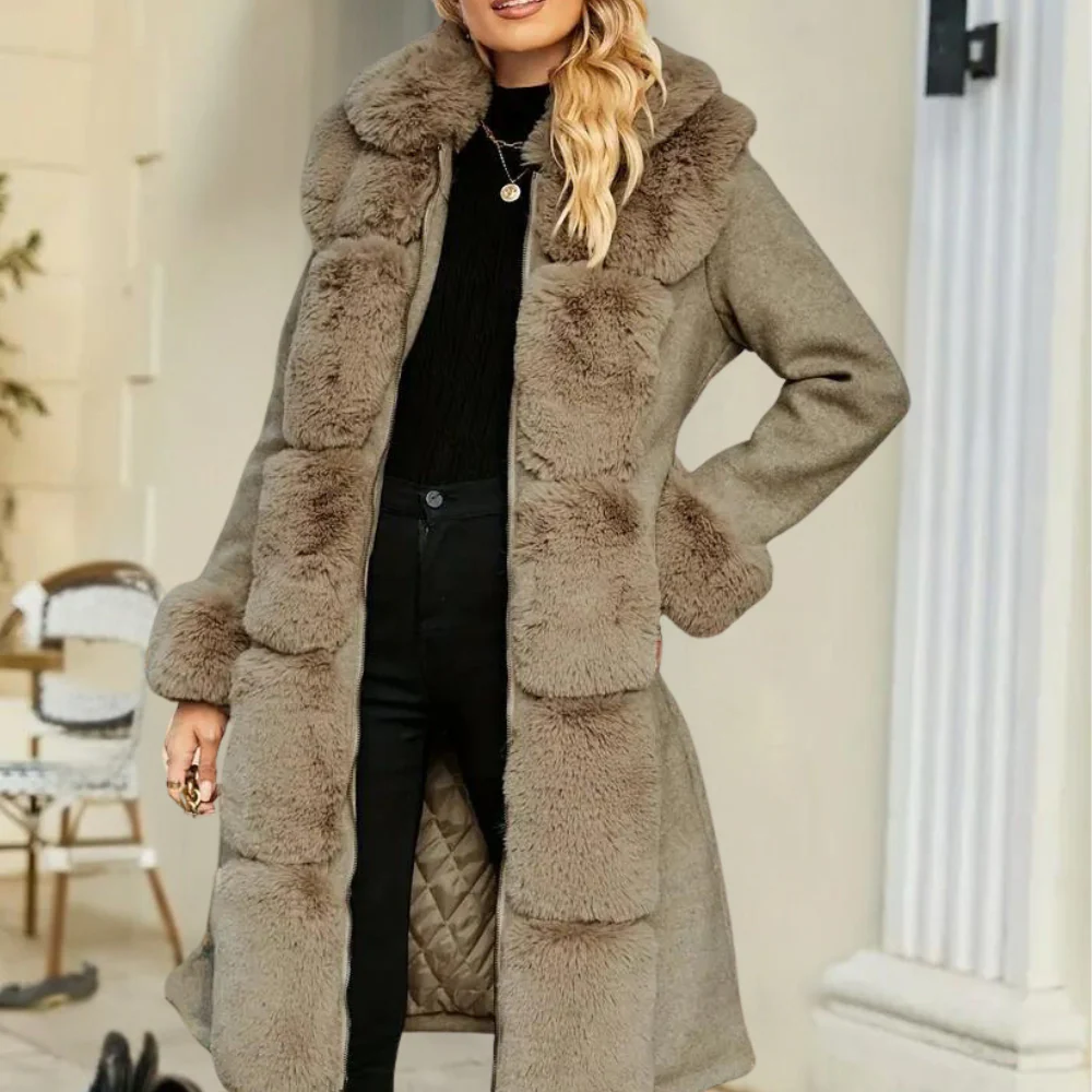Women’s Trench Coat – Wool Blend – Relaxed Fit – Faux Fur Trim