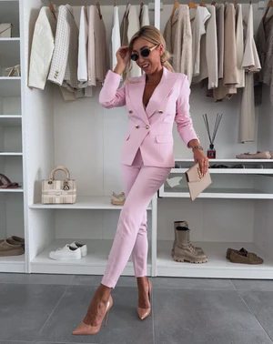 Women’s Suit Set – Tailored Double-Breasted Blazer – Slim Fit High Waist Trousers