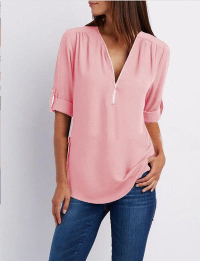 Half zip-front formal blouse for women