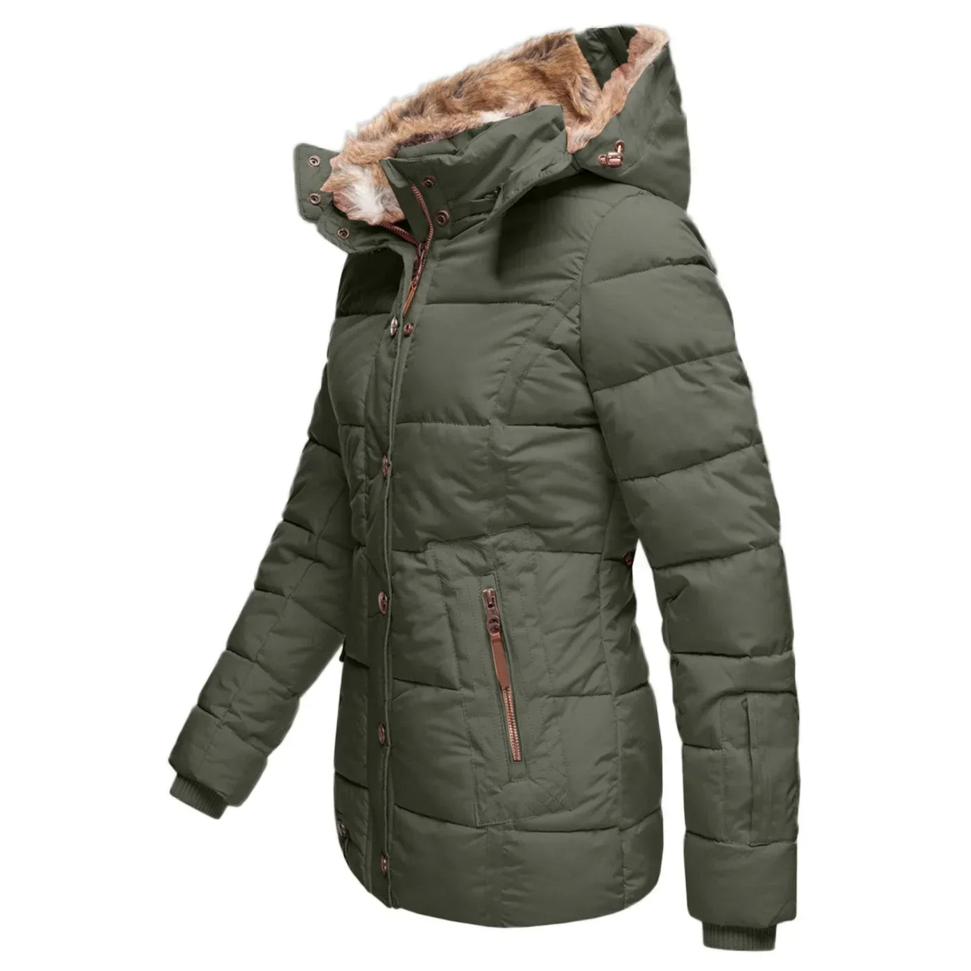 Women’s Down Puffer Jacket with Faux Fur Hood – Warm, Waterproof & Insulated Winter Coat