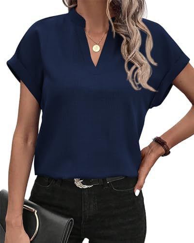 Women's Blouse - Loose Fit - V-Neck - Short Sleeve Lightweight Casual Wear