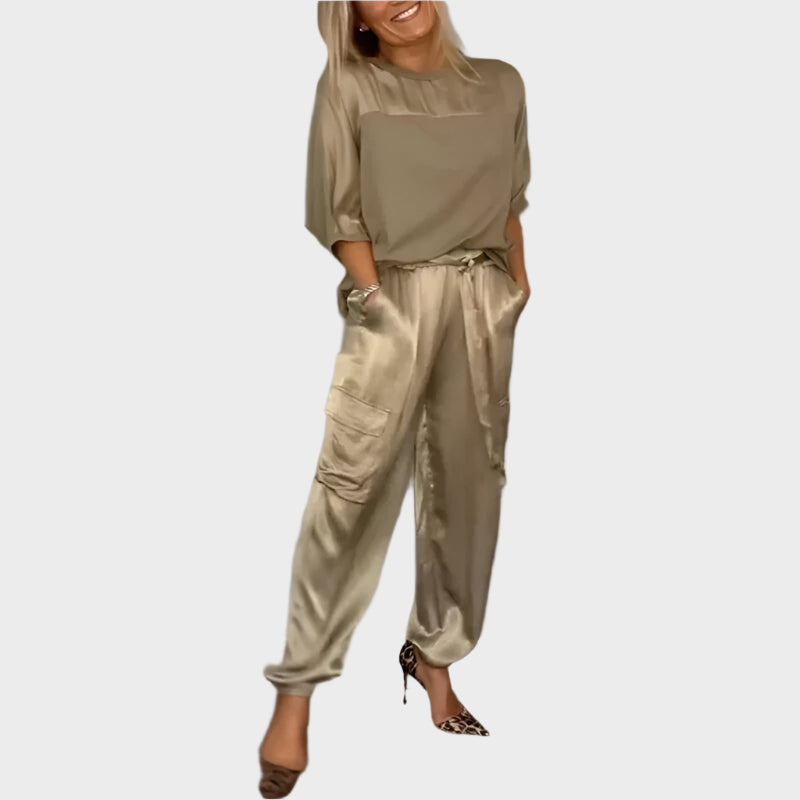 Taylor Pembroke | Satin Ensemble With Cargo Trousers