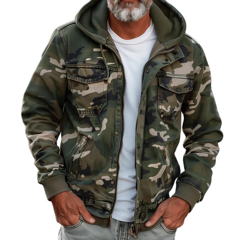 Men's Camouflage Hooded Multi-pocket Zip Cargo Jacket 69249000Z | Last day 80% off!