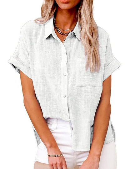 Women's Casual Short-Sleeve Button-Up Blouse