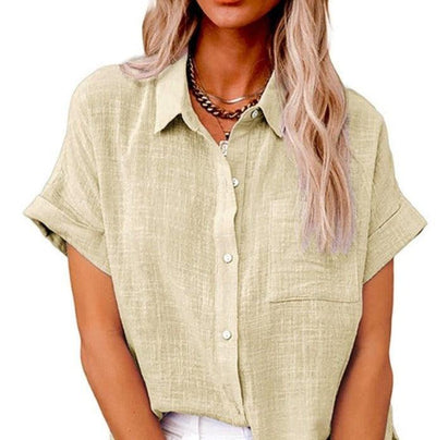 Women's Casual Short-Sleeve Button-Up Blouse